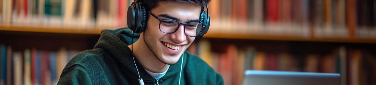 Photo of male student using his laptop.