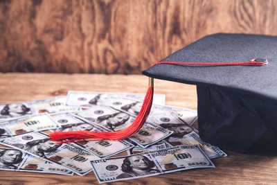 Photo of graduating cap with money