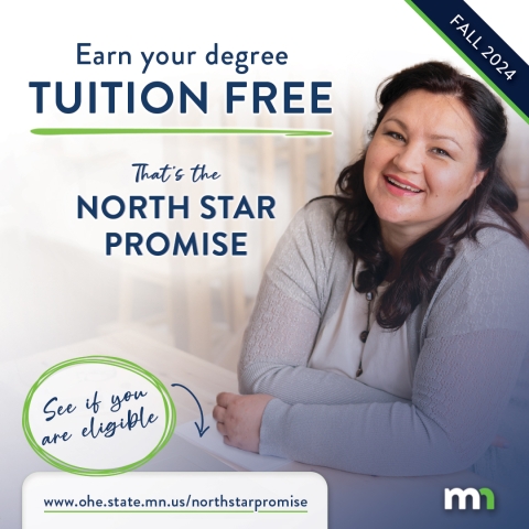 Earn Your degree tuition free. that is the North Star Promise (female student)